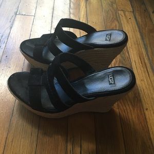UGG BLACK STRAP SUEDE WEDGE’S 8